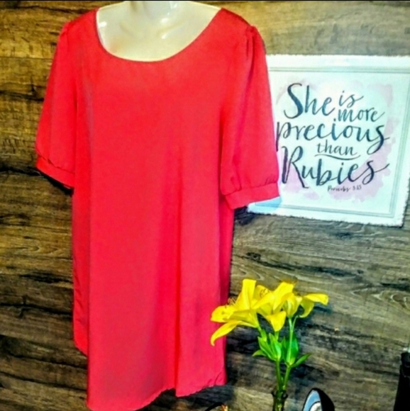 Coco and Main Shift Dress Size L Coral Chiffon New - Picture 2 of 10